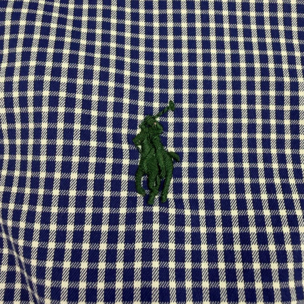 Polo Ralph Lauren Shirt Mens Medium Blue Check Performance Stretch Nylon‎ Pony